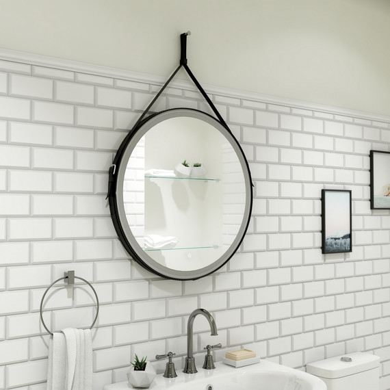 Зеркало Art&Max Milan Led 80 см AM-Mil-800-DS-F-Nero, черный ремень - фото 2