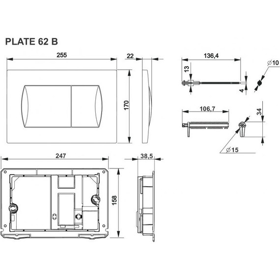 Кнопка смыва Roca Active 62B 8901160B6, черный матовый - фото 2