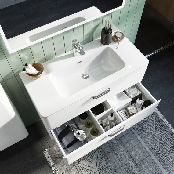 Тумба подвесная с раковиной Iddis Brick 100 см BRI10W1i95K, белый глянец - фото 2