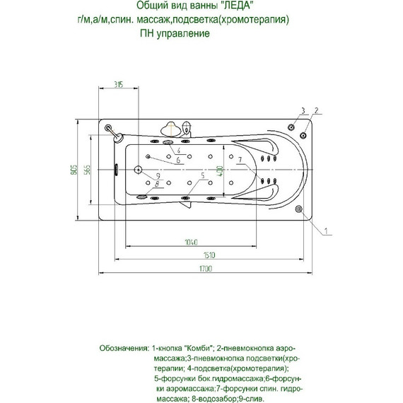 Ванна гидро-аэромассажная Aquatek Леда 170x80 см - фото 4