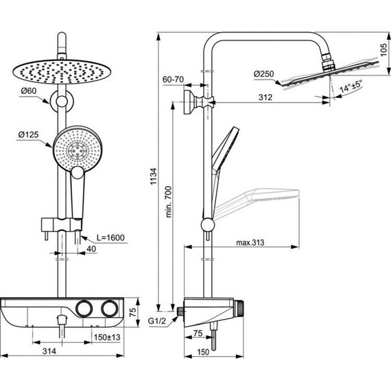 Душевая стойка с термостатом Ideal Standard Ceratherm S200 A7331AA - фото 9