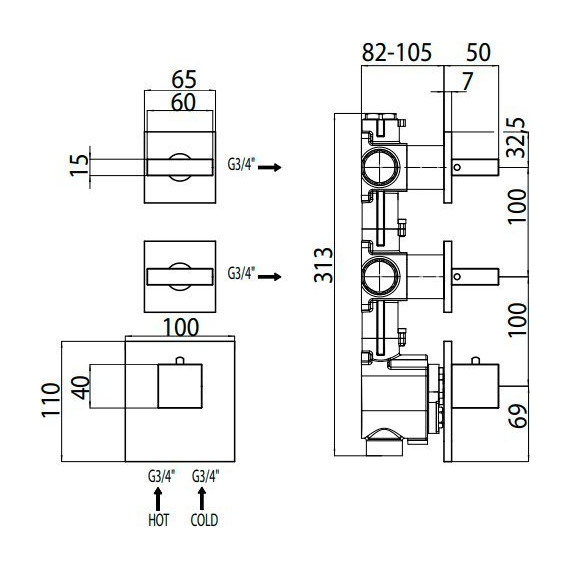 Скрытая часть на 3 выхода Bossini HighFlow Z030203000 - фото 3
