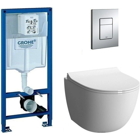 Инсталляция с подвесным унитазом комплект: Grohe Rapid SL 38772001 с подвесным унитазом Vitra Sento Rim-ex 7748B003-0075 сиденье микролифт, крепление, кнопка смыва хром - фото 