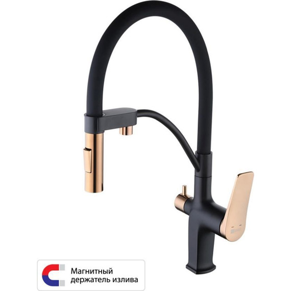 Смеситель для кухни Lemark Bronx LM3761BLR, черный/розовое золото - фото 