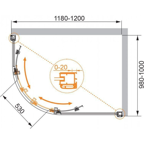 Душевое ограждение Cezares 120x100 см ANIMA-W-RH-2-120/100-P-Cr-R, хром/матовое - фото 5