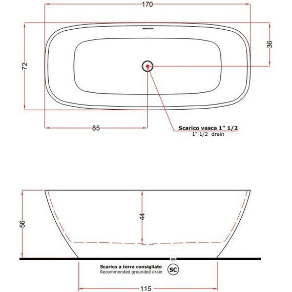 Ванна отдельностоящая Gruppo Treesse Brio 170x72 см V297BO, белый матовый - фото 3
