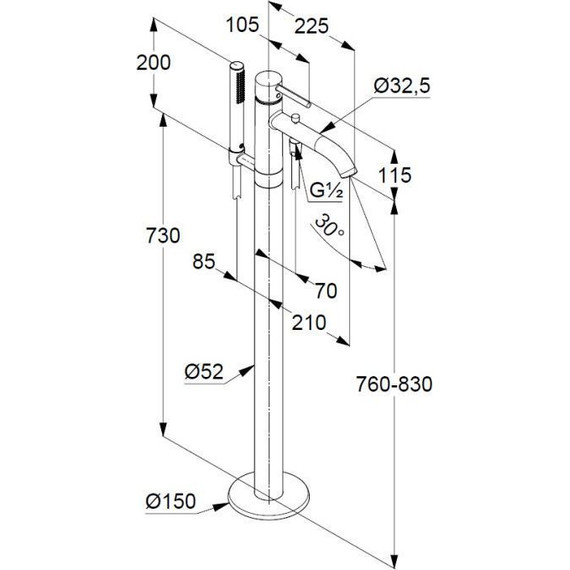 Смеситель для ванны Kludi Bozz 385903976, черный матовый - фото 3