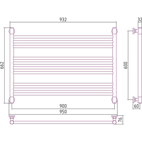 Полотенцесушитель водяной Сунержа Богема L П10 600x900 мм (прямая перемычка) 00-0202-6090 - фото 7