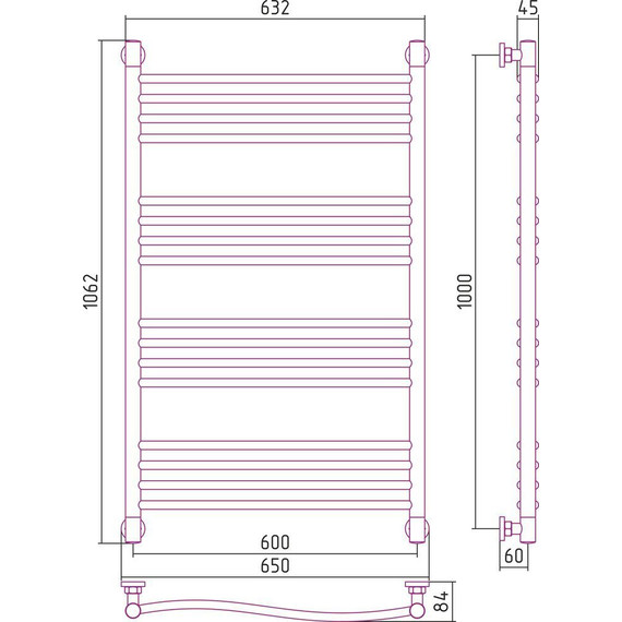 Полотенцесушитель водяной Сунержа Флюид+ П16 1000x600 мм 00-0222-1060 - фото 6