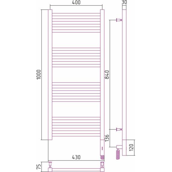 Полотенцесушитель электрический Сунержа Модус 3.0 П16 1000x400 мм 00-5701-1040 R - фото 6