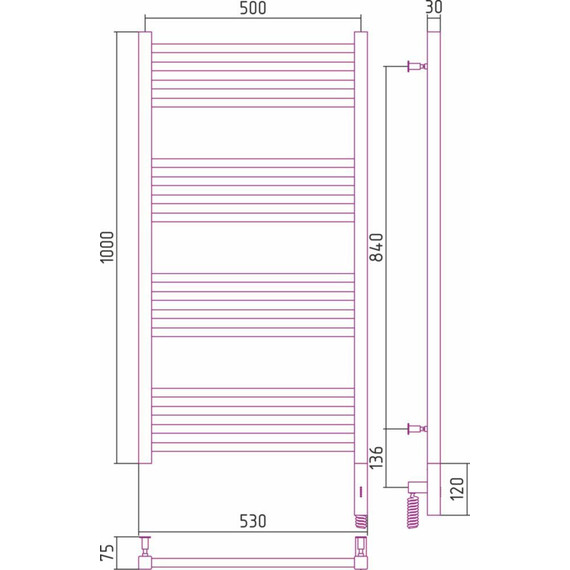 Полотенцесушитель электрический Сунержа Модус 3.0 П16 1000x500 мм 00-5701-1050 R - фото 6