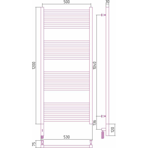 Полотенцесушитель электрический Сунержа Модус 3.0 П20 1200x500 мм 00-5700-1250 L - фото 6