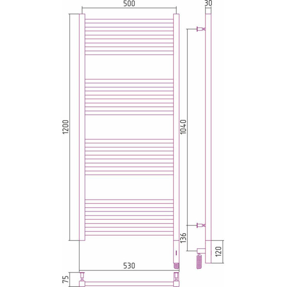 Полотенцесушитель электрический Сунержа Модус 3.0 П20 1200x500 мм 00-5701-1250 R - фото 6