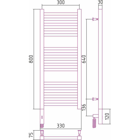 Полотенцесушитель электрический Сунержа Модус 3.0 П15 800x300 мм 00-5700-8030 L - фото 5