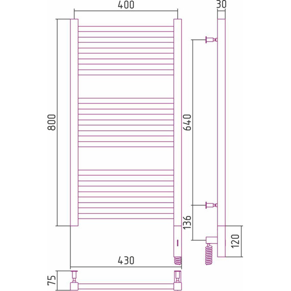 Полотенцесушитель электрический Сунержа Модус 3.0 П15 800x400 мм 00-5701-8040 R - фото 6
