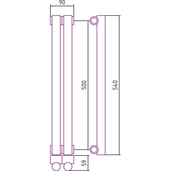 Радиатор Сунержа Эстет-1 90х500 мм (2 секции) 00-0301-5002 универсальное подключение - фото 5