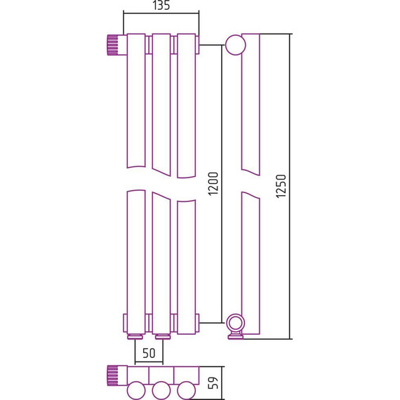 Радиатор Сунержа Эстет-1 135х1200 мм (3 секции) 00-0310-1203 нижнее левое подключение - фото 5