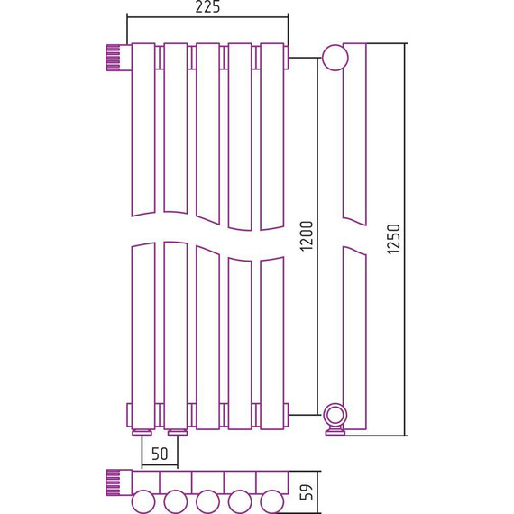 Радиатор Сунержа Эстет-1 225х1200 мм (5 секций) 00-0310-1205 нижнее левое подключение - фото 5