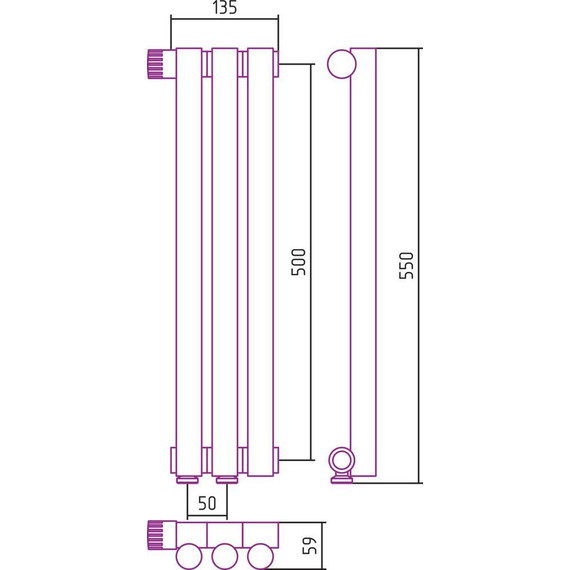 Радиатор Сунержа Эстет-1 135х500 мм (3 секции) 00-0310-5003 нижнее левое подключение - фото 5