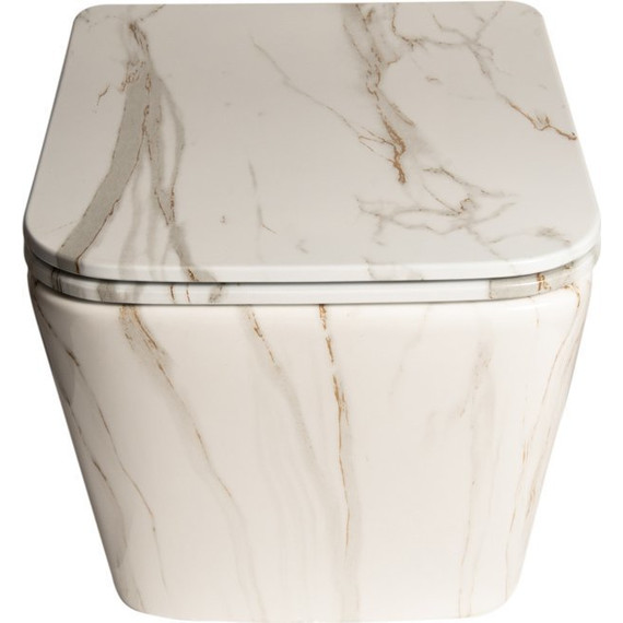 Унитаз подвесной безободковый SantiLine SL-5007MRB с крышкой микролифт, под мрамор, Цвет производителя: под мрамор - фото 2