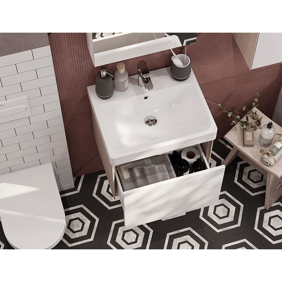 Тумба подвесная с раковиной Акватон Асти 55 см 1A263101AXD70, белый глянцевый/ясень шимо - фото 7