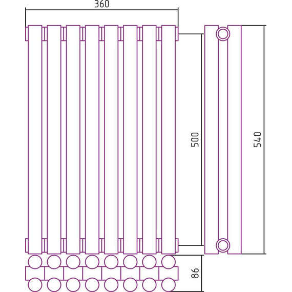 Радиатор Сунержа Эстет-11 360х500 мм (8 секций) 00-0302-5008 универсальное подключение - фото 5