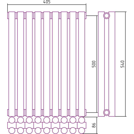 Радиатор Сунержа Эстет-11 405х500 мм (9 секций) 00-0302-5009 универсальное подключение - фото 5