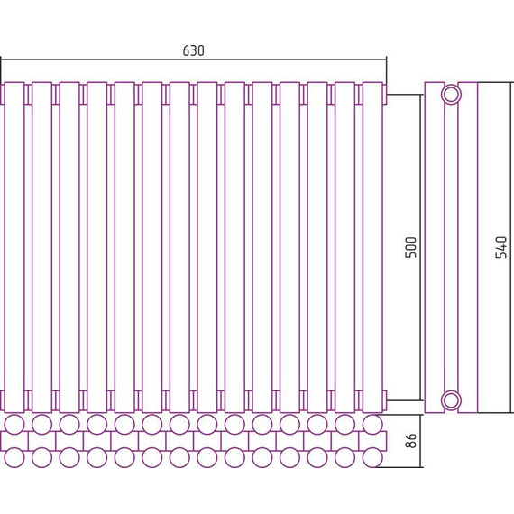 Радиатор Сунержа Эстет-11 630х500 мм (14 секций) 00-0302-5014 универсальное подключение - фото 5