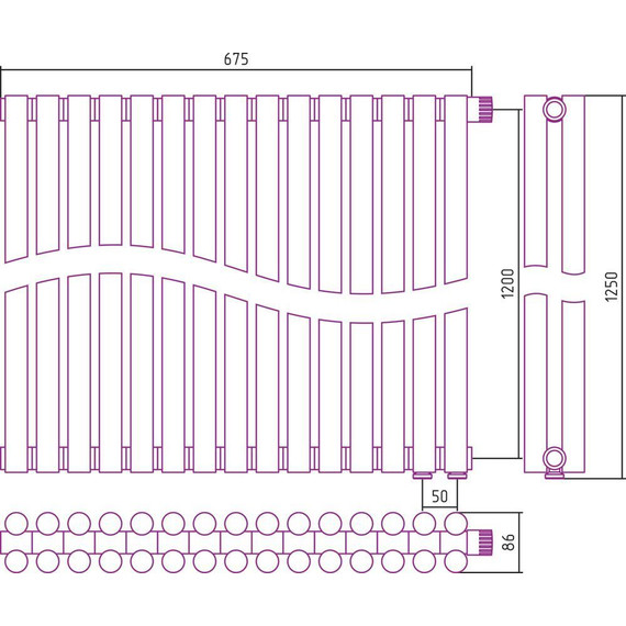 Радиатор Сунержа Эстет-11 675х1200 мм (15 секций) 00-0312-1215 нижнее правое подключение - фото 6