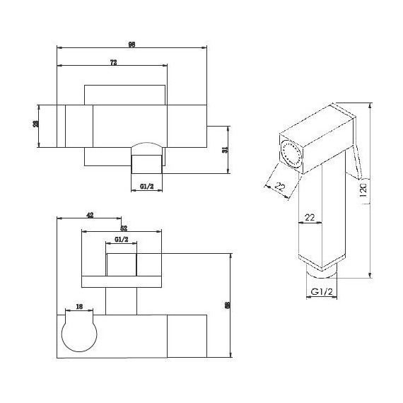 Набор для гигиенического душа Cezares CZR-L-DIF-03/24, с вентилем на 1 воду, золото - фото 4