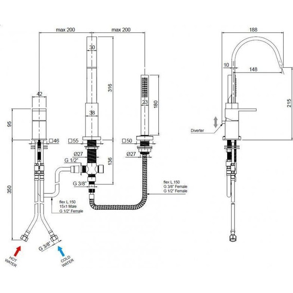 Смеситель для ванны Cezares UNIKA-BVD3-03/24, золото, Цвет производителя: золото - фото 7