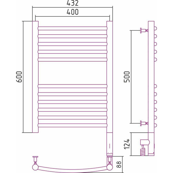 Полотенцесушитель электрический Сунержа Богема 3.0 П11 600x400 мм (прямая перемычка) 00-5805-6040 R - фото 5
