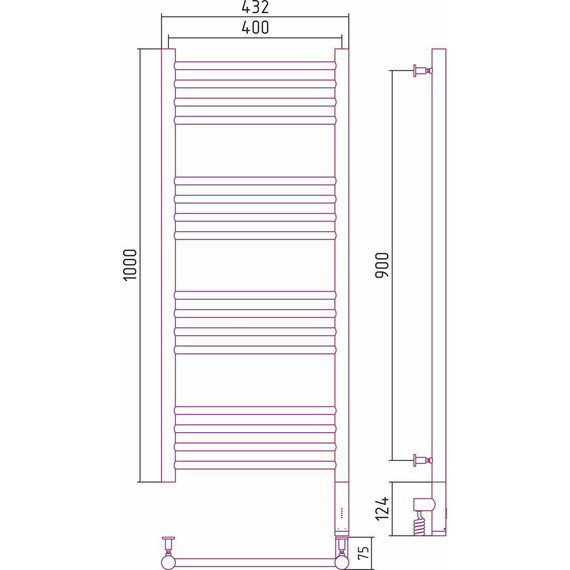 Полотенцесушитель электрический Сунержа Богема 3.0 П16 1000x400 мм (выгнутая перемычка) 00-5803-1040 R - фото 5