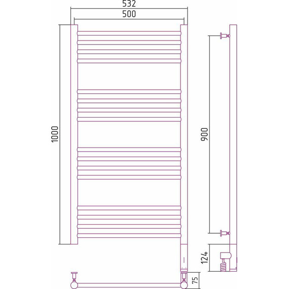 Полотенцесушитель электрический Сунержа Богема 3.0 П16 1000x500 мм (прямая перемычка) 00-5805-1050 R - фото 6