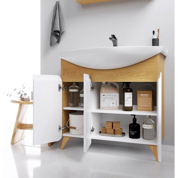 Тумба напольная с раковиной Aqwella Basic 105 см BAS0110DZ, дуб золотой/белый - фото 7