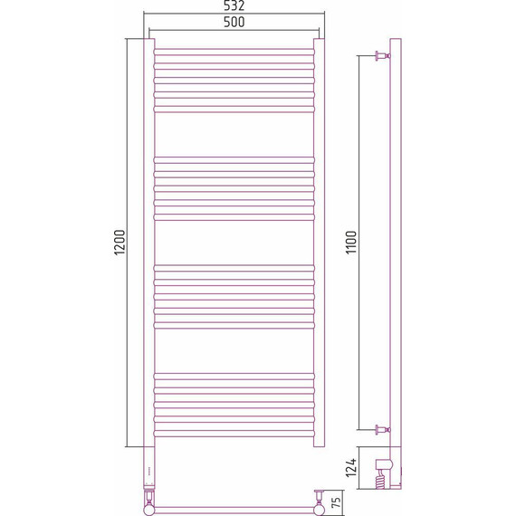 Полотенцесушитель электрический Сунержа Богема 3.0 П20 1200x500 мм (выгнутая перемычка) 00-5802-1250 L - фото 4