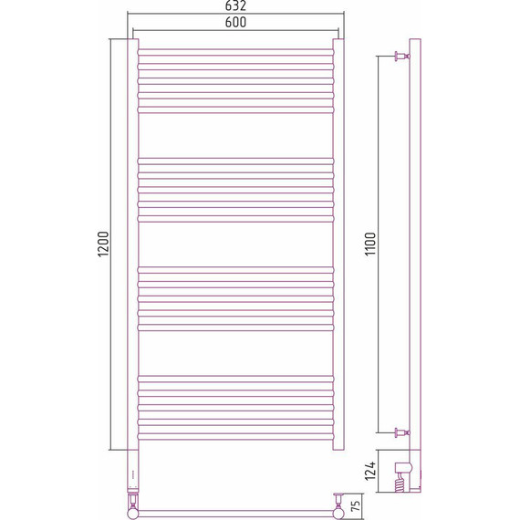 Полотенцесушитель электрический Сунержа Богема 3.0 П20 1200x600 мм (выгнутая перемычка) 00-5802-1260 L - фото 4