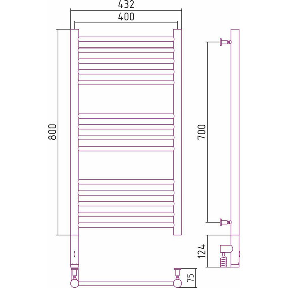 Полотенцесушитель электрический Сунержа Богема 3.0 П14 800x400 мм (прямая перемычка) 03-5804-8040 L, золото - фото 5
