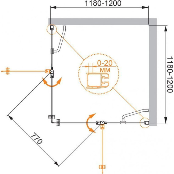 Душевое ограждение Cezares 120х120 см ELENA-W-A-22-120-C-Cr, хром/прозрачное - фото 3
