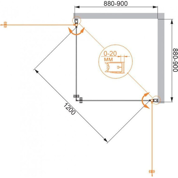 Душевое ограждение Cezares 90х90  ELENA-W-A-2-90-C-Cr, хром/прозрачное - фото 2
