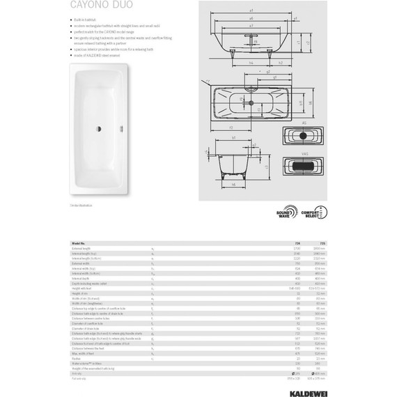 Ванна стальная Kaldewei Cayono Duo 180x80 см mod. 725 easy-clean 272500013001 - фото 6