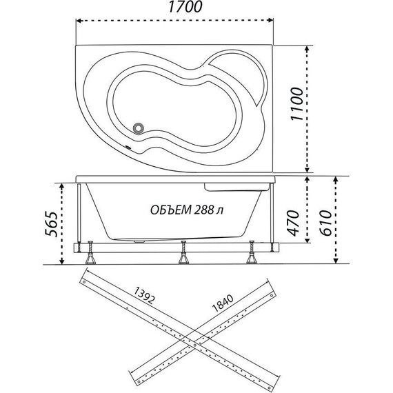 Ванна акриловая Тритон Мари 170х110 см L с каркасом - фото 8