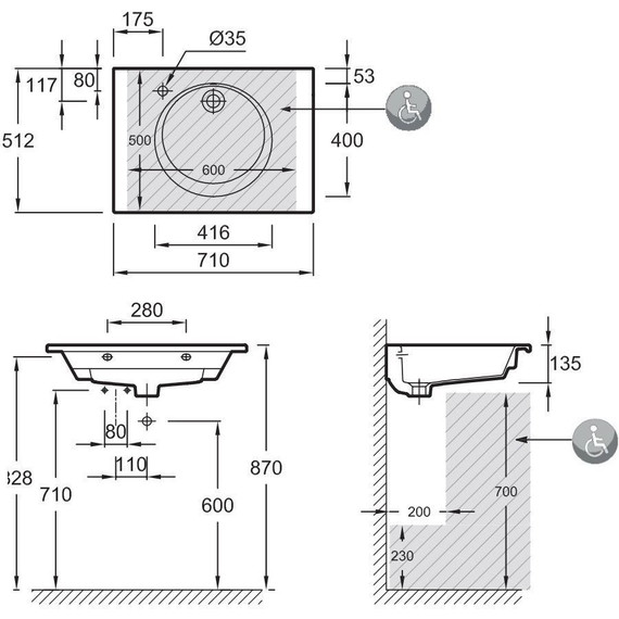 Раковина мебельная Jacob Delafon Odeon Rive Gauche 71 см EXAX112-Z-00 - фото 2