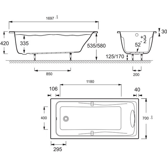 Ванна акриловая Jacob Delafon Odeon Up 170x70 см E6080RU-00, Размер - мм: 1700х700 - фото 9
