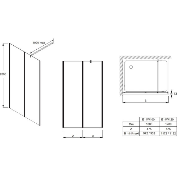 Душевая перегородка Jacob Delafon Serenity 120 см E14W120-BLV, черный/серое - фото 3
