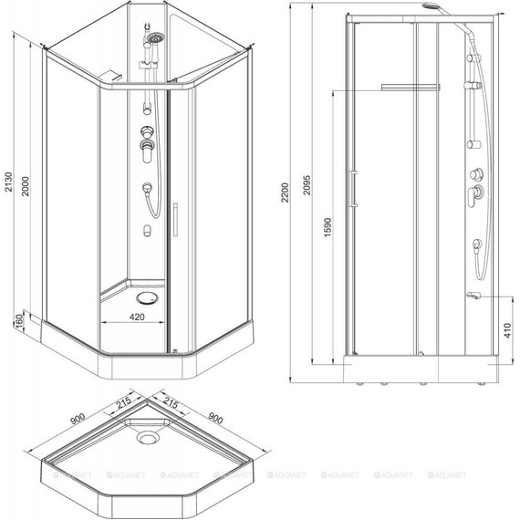 Душевое кабина Aquanet Passion P 2.0 90x90 см 263870, хром/прозрачное (безсиликоновая сборка) - фото 5