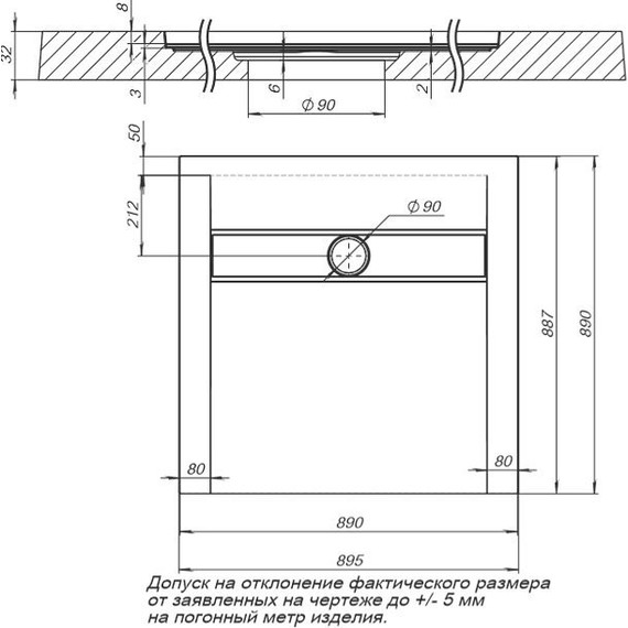 Каменный поддон Aquanet Delight 90x90 см 258882, серый - фото 5