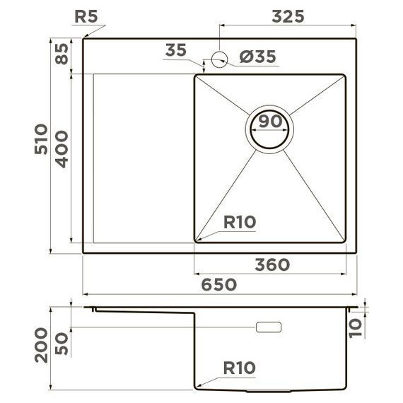 Мойка кухонная Omoikiri Akisame 65-LG-R (4973084) 1,2 мм, светлое золото, Цвет производителя: светлое золото - фото 2
