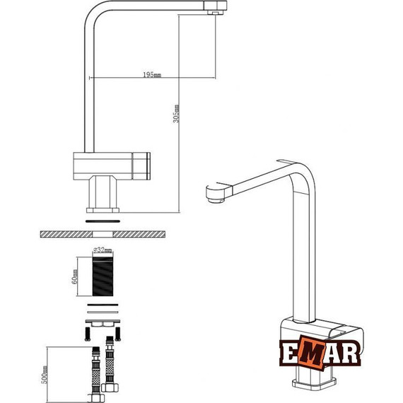 Смеситель для кухни Emar EC-3014, барит, Цвет производителя: барит - фото 2
