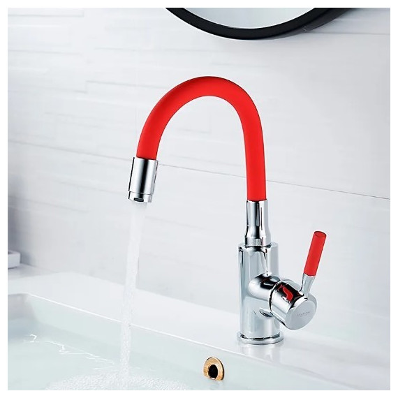 Смеситель для раковины Ledeme L1399-1 красный/хром - фото 2